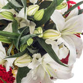 2 White Lilies and 12 Red Carnations in Zoomed in View